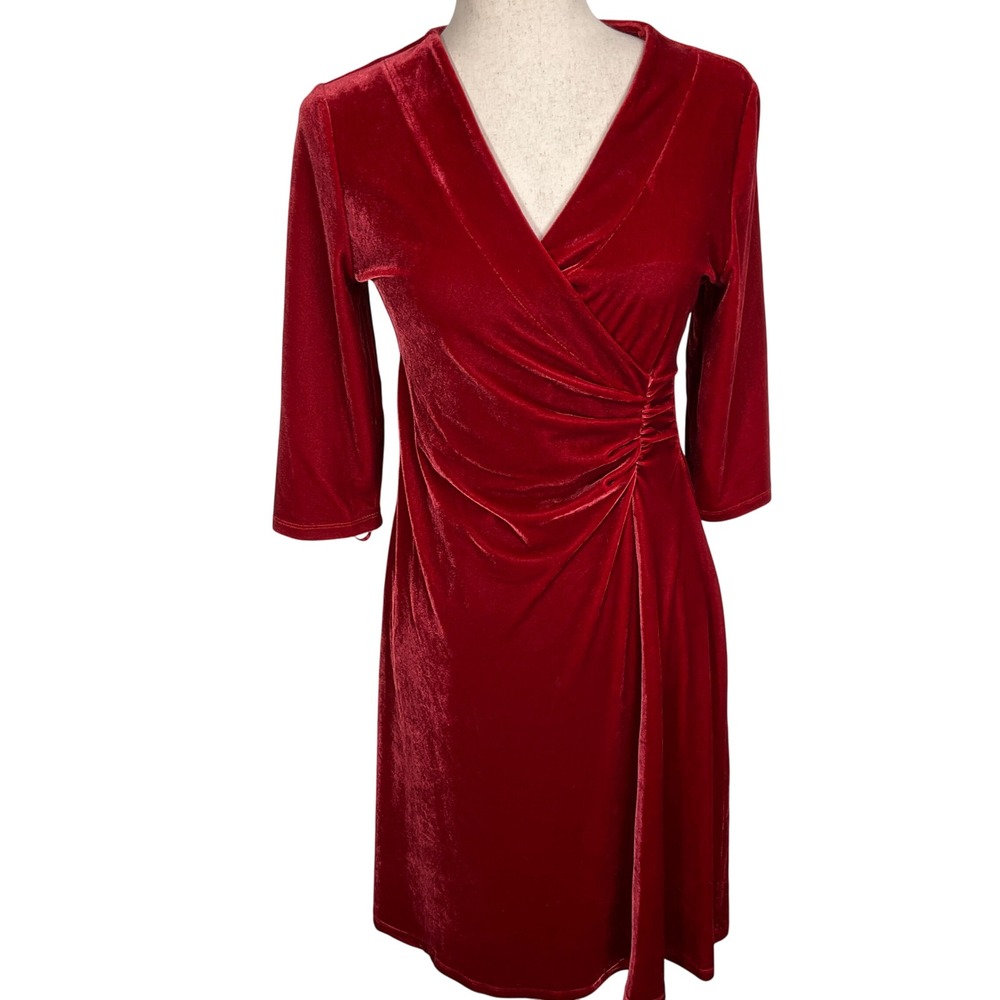 Soft Surroundings Dress Women Small Petite‎ Red Velvet Dahlia Wrap Ruched